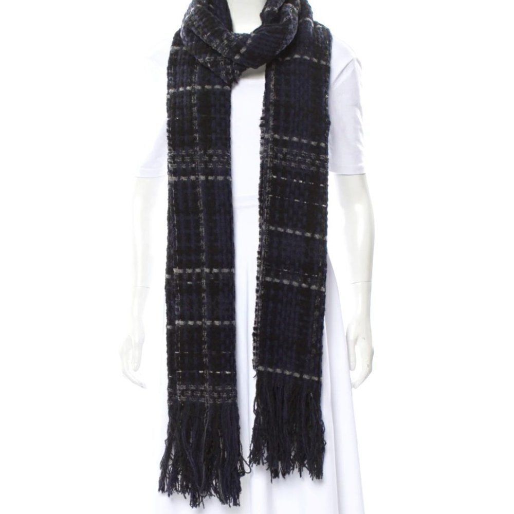 RAG & BONE Woven Frayed Navy Blue Scarf‎